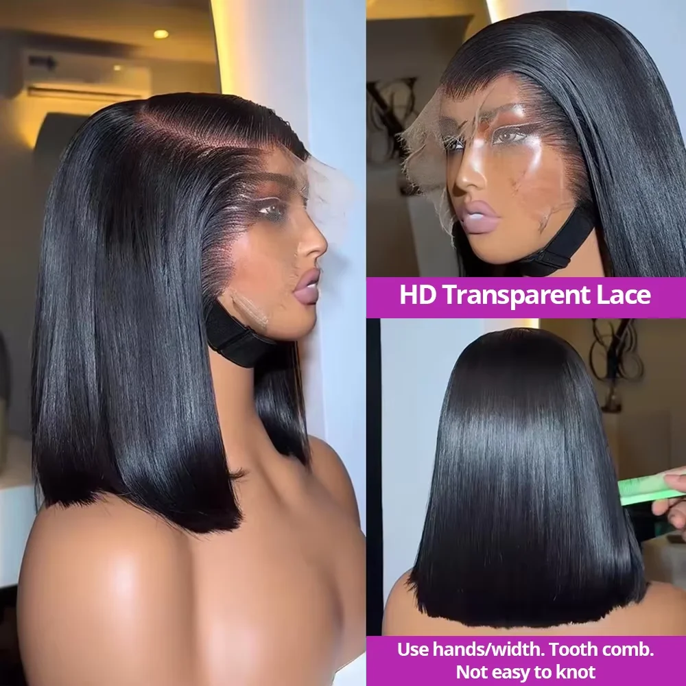 Straight Lace Frontal Bob Wig Pre Plucked 4x4 Human Hair Wigs Brazilian Remy Bone Straight Short Bob Wig For Women 14 Inch