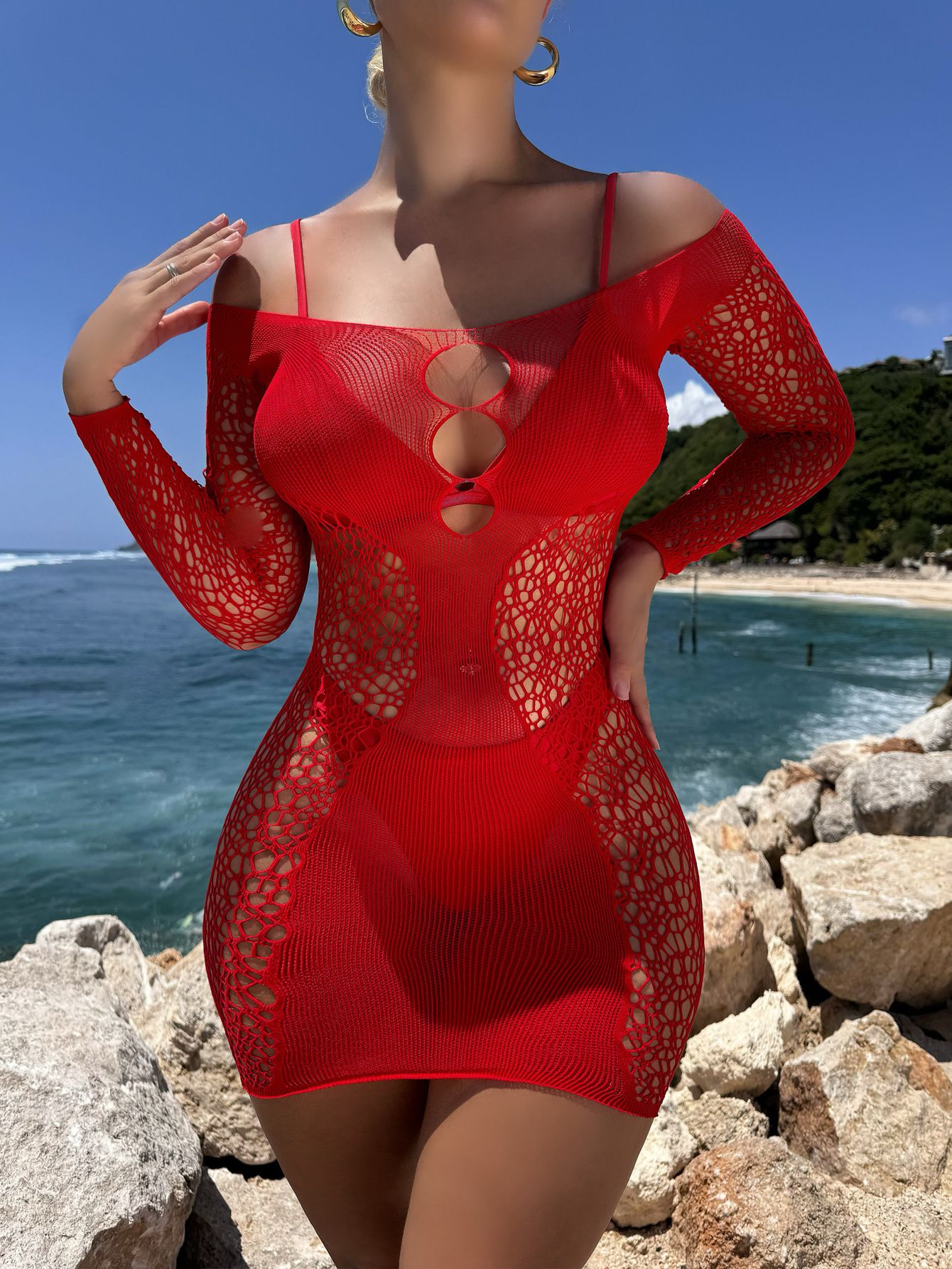 2026 New Red Women Crotchless Fishnet Bodystocking Sexy Lingerie Stretch Open Crotch Bodysuit Nightclub Dress Stocking Sleepwear Nightwear for Sex Gift for Girlfriend Wife