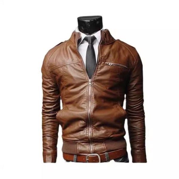 Men's Stand Collar Business Casual Slim Pu Jacket Motorcycle Jacket Tops > Jackets & Coats