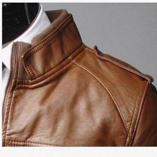 Men's Stand Collar Business Casual Slim Pu Jacket Motorcycle Jacket Tops > Jackets & Coats