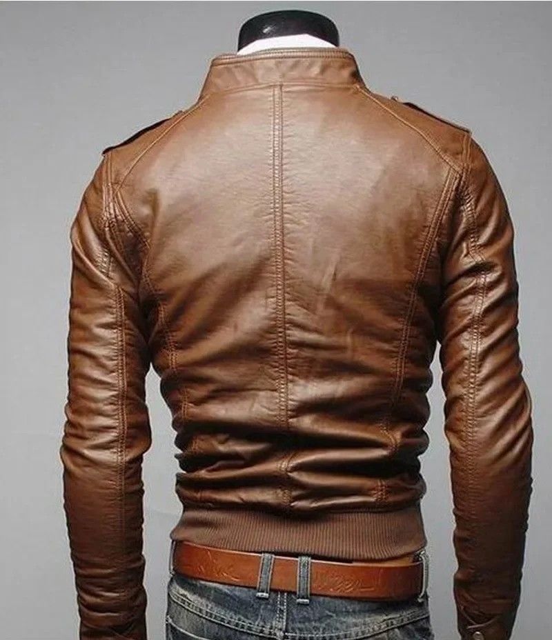 Men's Stand Collar Business Casual Slim Pu Jacket Motorcycle Jacket Tops > Jackets & Coats