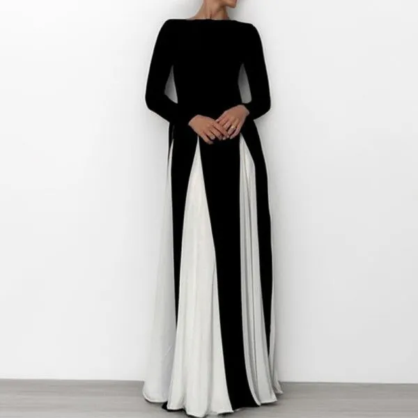 A Casual And Loose Long-Sleeved Women's Dress With Contrasting Colors