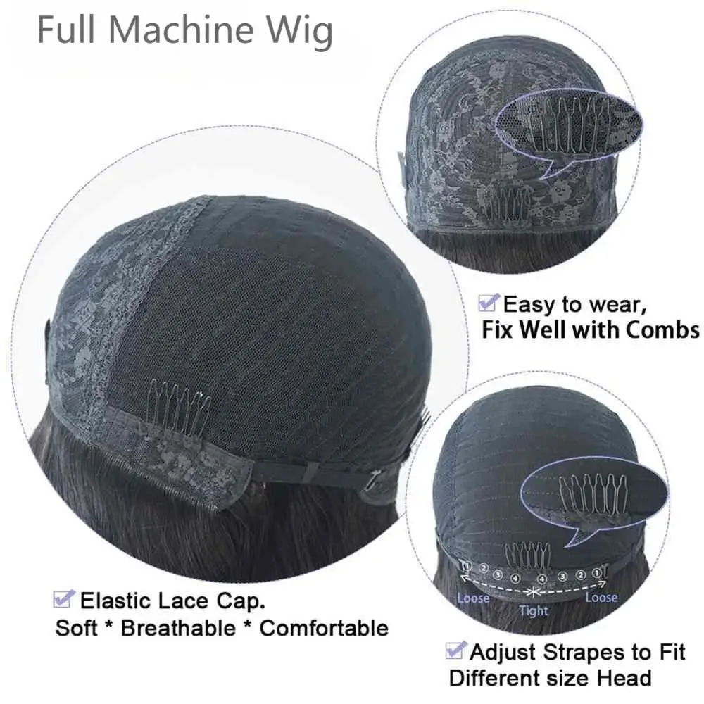 Pixie Cut Wig Human Hair Short Straight Bob Wigs For Black Women With Bangs Brazilian Virgin Hair Non Lace Front Cheap Wig Black