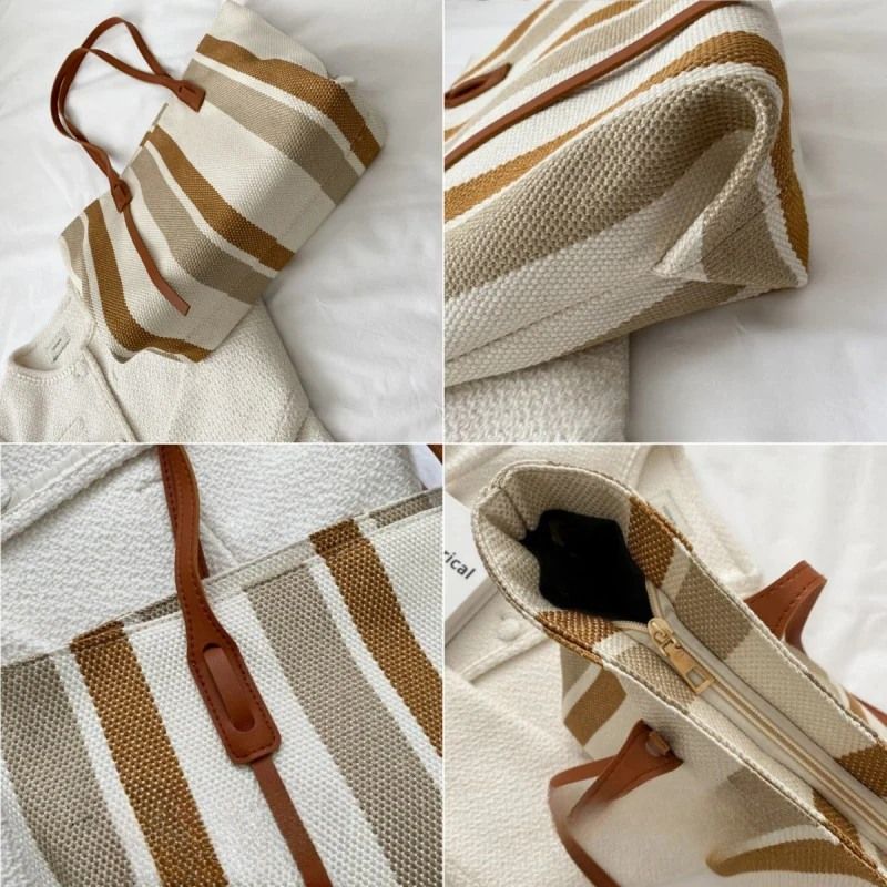 Mateamoda Stylish Vintage Striped Soft Canvas Tote Bag