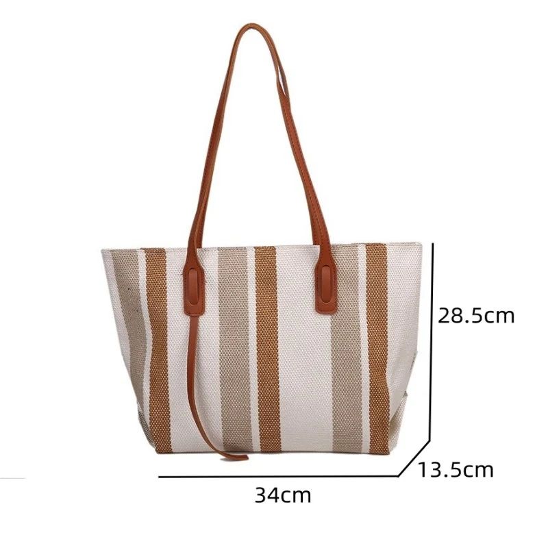 Mateamoda Stylish Vintage Striped Soft Canvas Tote Bag