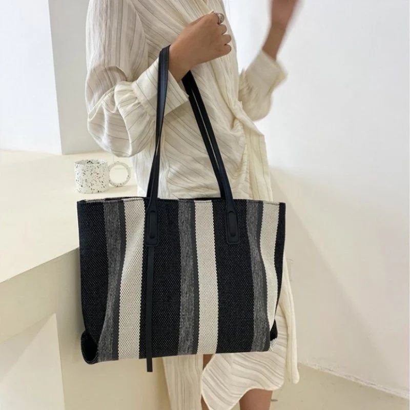 Mateamoda Stylish Vintage Striped Soft Canvas Tote Bag