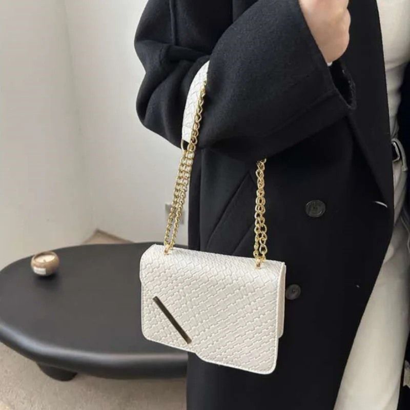 Mateamoda Luxury-Inspired Quilted Sling Bag with Gold Chain Accent Crossbody Bag