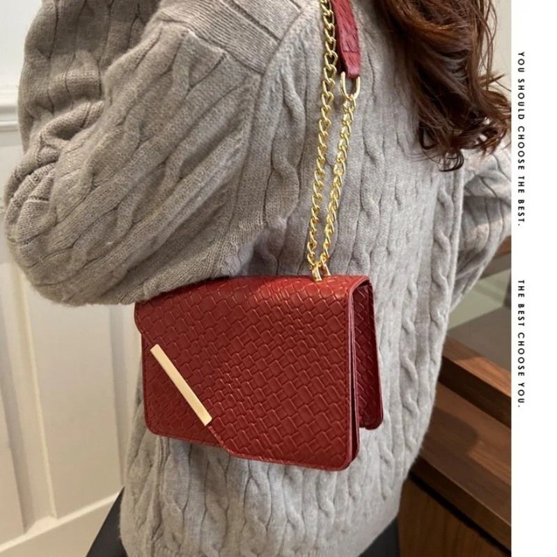 Mateamoda Luxury-Inspired Quilted Sling Bag with Gold Chain Accent Crossbody Bag