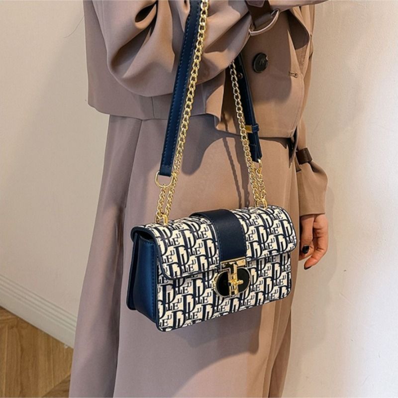 Mateamoda Refined Monogram-Printed Chain Sling Bag Underarm Bag Crossbody Bag