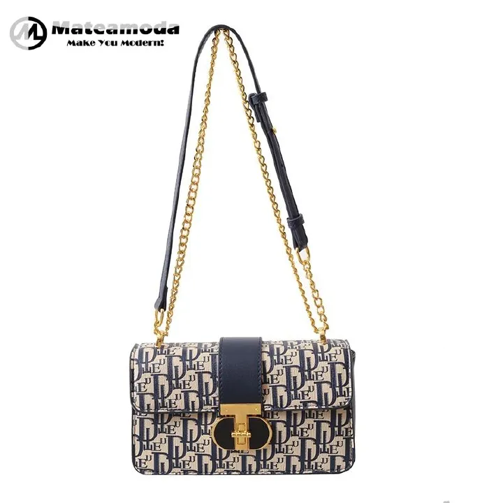 Mateamoda Refined Monogram-Printed Chain Sling Bag Underarm Bag Crossbody Bag