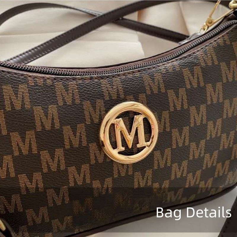 Mateamoda Elegant Monogram Shoulder Bag with Gold Chain Accent Crossbody Bag