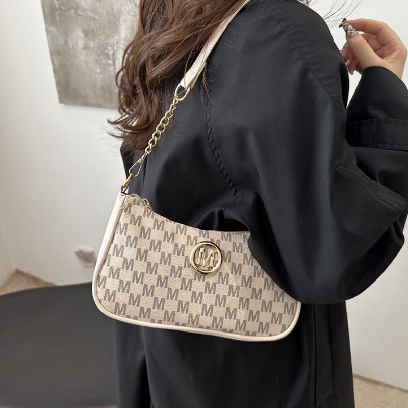Mateamoda Elegant Monogram Shoulder Bag with Gold Chain Accent Crossbody Bag