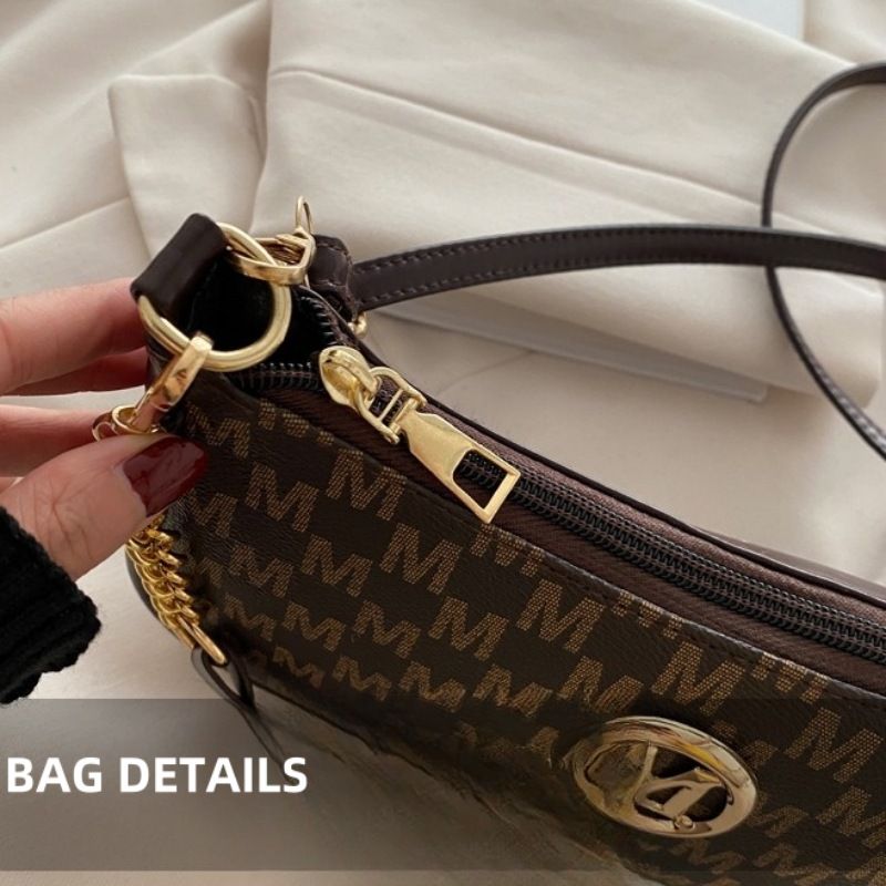 Mateamoda Elegant Monogram Shoulder Bag with Gold Chain Accent Crossbody Bag