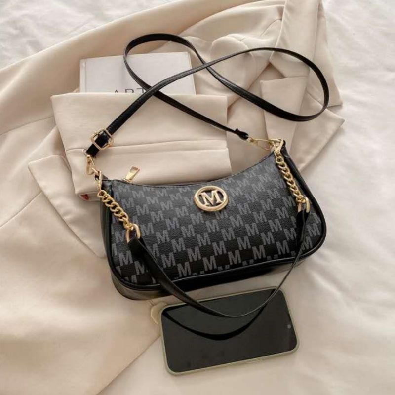 Mateamoda Elegant Monogram Shoulder Bag with Gold Chain Accent Crossbody Bag