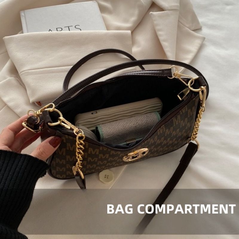 Mateamoda Elegant Monogram Shoulder Bag with Gold Chain Accent Crossbody Bag