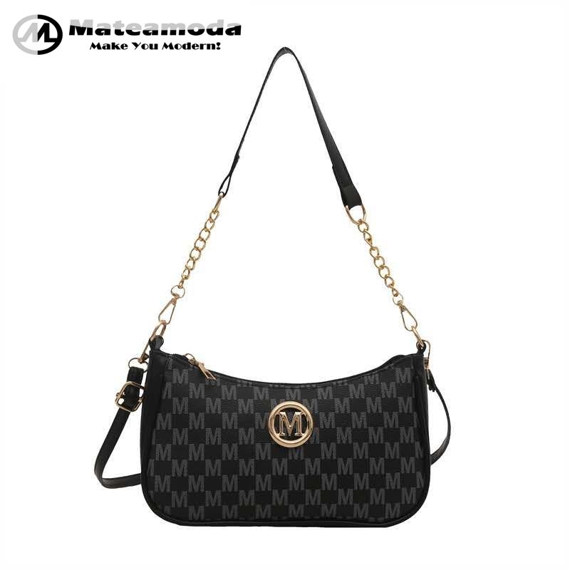 Mateamoda Elegant Monogram Shoulder Bag with Gold Chain Accent Crossbody Bag