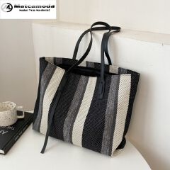 Mateamoda Stylish Vintage Striped Soft Canvas Tote Bag