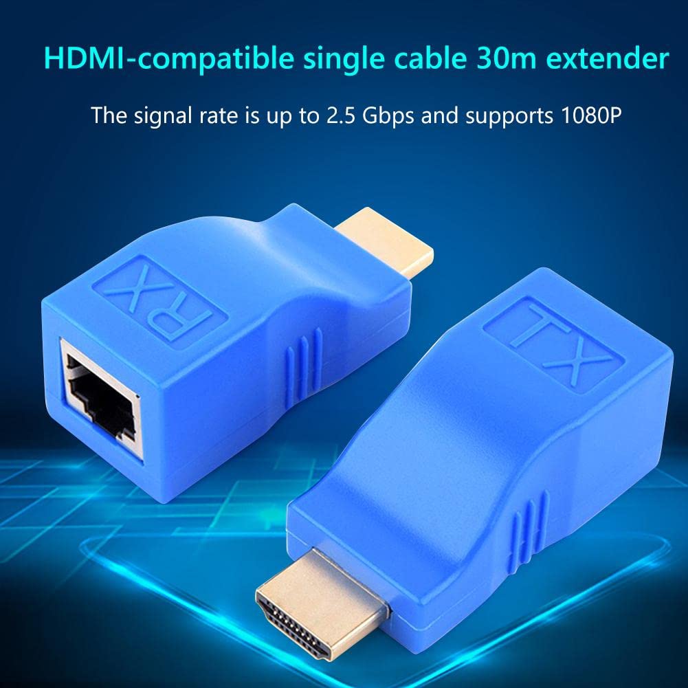 HDMI HDTV Extender, 1080P to RJ45 Ethernet Network Signal Extender Transmitter and Receiver Adapter Over by Single CAT6 6A Cable 100ft / 30m for HDTV HDPC STB