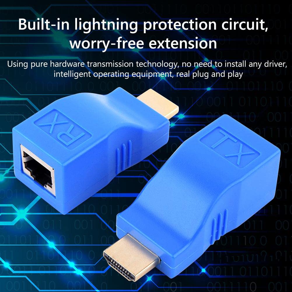 HDMI HDTV Extender, 1080P to RJ45 Ethernet Network Signal Extender Transmitter and Receiver Adapter Over by Single CAT6 6A Cable 100ft / 30m for HDTV HDPC STB