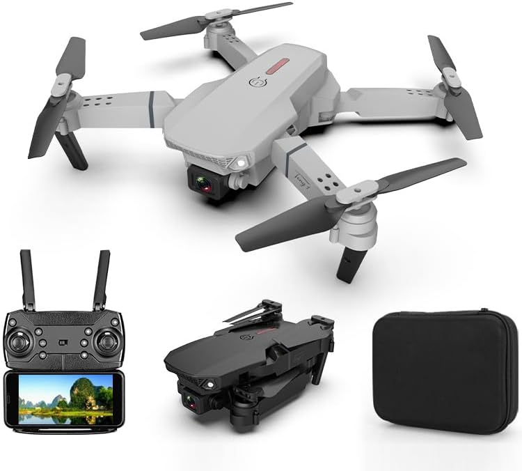 E88 Pro Drone with dual 4k camera, Kids/  Beginner, wifi fpv 1080 hd, Dual foldable RC Quadcopter , Altitude hold, Headless mode, visual positioning, auto return, mobile app control, Black, 360 flip