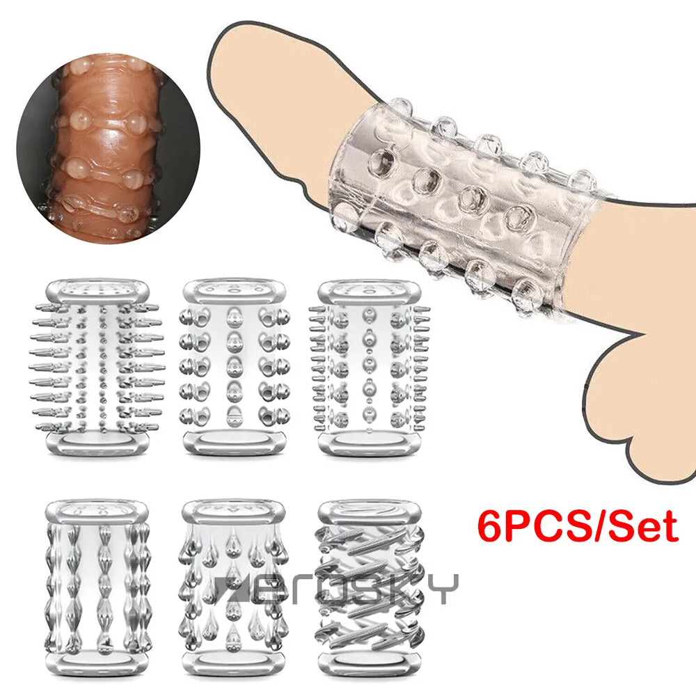 6pc stretchy Stay Hard Cock Power Penis Sleeve Set of 6pcs Clear