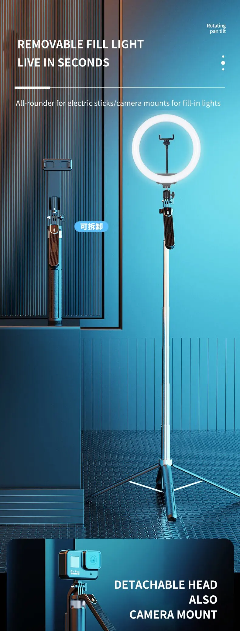 Extendable 2.2m Selfie Stick Mobile Phone Holder Selfie Stick camera stand with Bluetooth Remote hand gimbal gimble holder