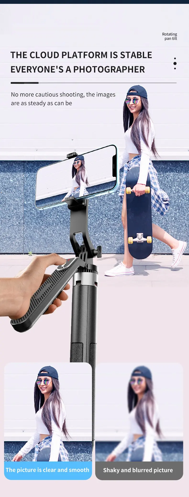 Extendable 2.2m Selfie Stick Mobile Phone Holder Selfie Stick camera stand with Bluetooth Remote hand gimbal gimble holder