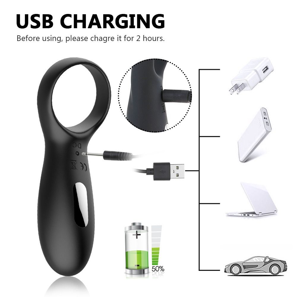 Rechargeable cock ring Rubber Head Glans Sex Toys Male Products Vibrator Enlargement Delay Ejaculation Vibrating Penis Cock Ring for Men