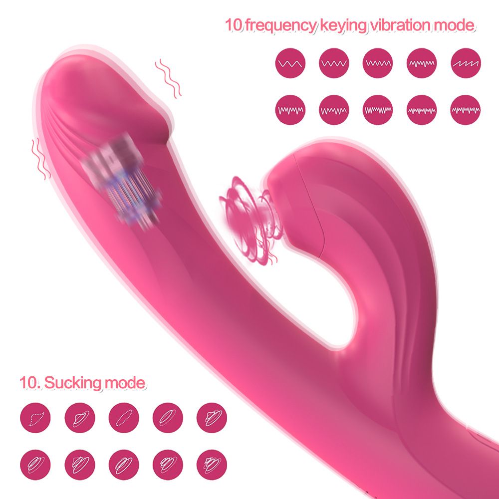 2 in 1 Thursting Dildo Sucker Rabbit Vibrator For Women, Rechargeable Heating Clitoral Sucking G Spot Stimulator Vibrator Wand Sex Toy For Female