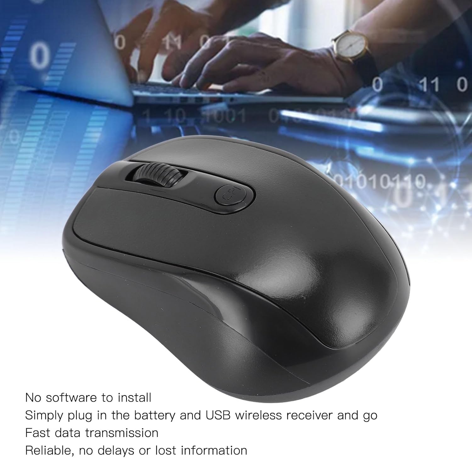 WIRELESS Cordless Mouse, 2.4G Ergonomic Cordless Mouse for Laptop Cordless Optical Mice with USB Receiver Compatible with PC Computer Notebook TV (Black) + AAA BATTRIES