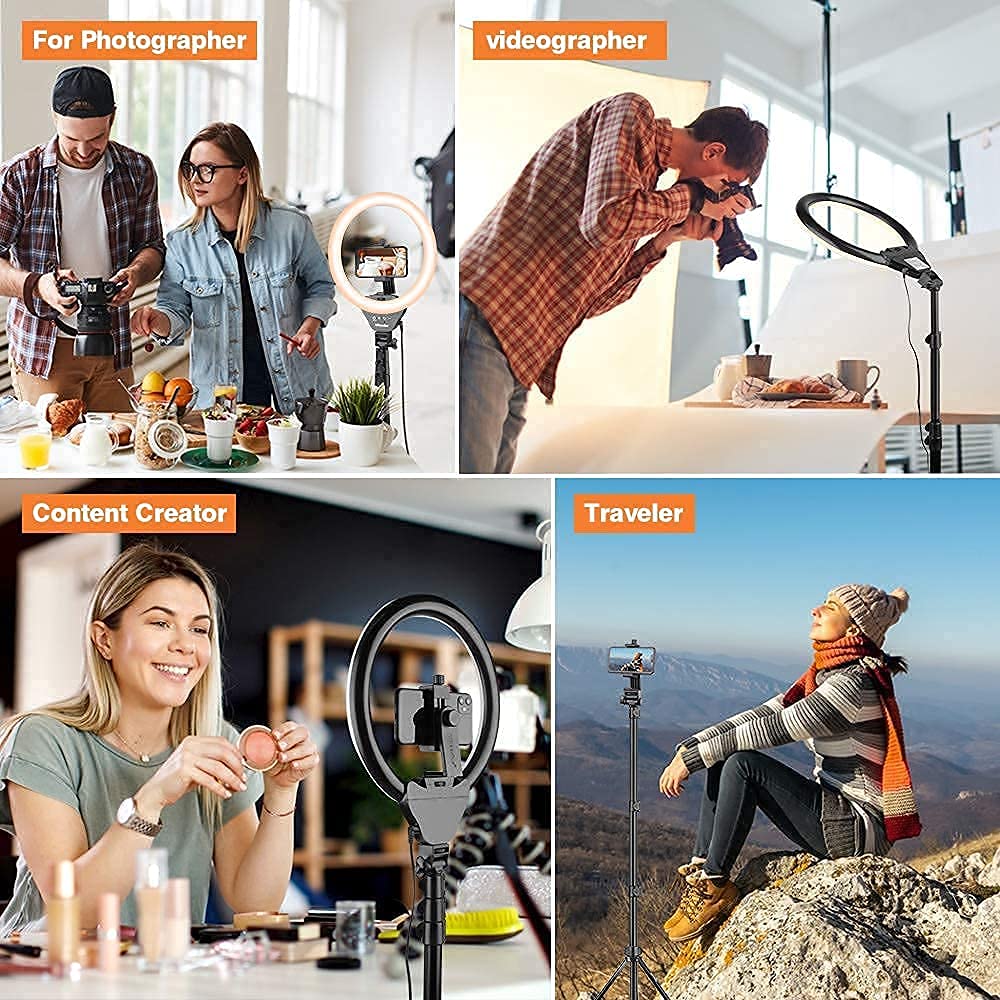12 Inch Ring Light with 82" Tripod 2500K-8500K Dimmable LED RingLight 3 Color Modes 10 Brightness Level for YouTube Live TikTok Video WITH 2.1 HEAVY DUTY TRIPOD STAND Recording 12INCH