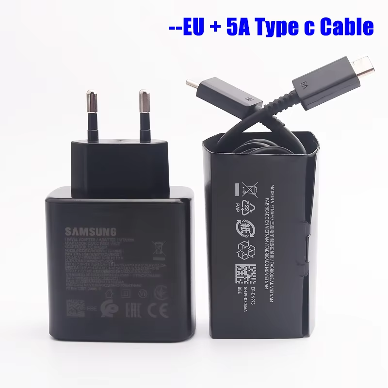 SAMSUNG 45W USB-C EU  WITH 5A USB C - USB TYPE C CABLESuper Fast Charging ADAPTER For Galaxy S23 S21 S22 S20 Note 20 Ultra 10 Plus Z Flip Fold 4 3 2 A73 - COMPLETE CHARGER