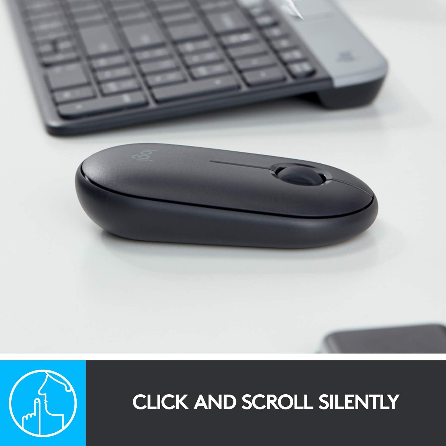 Logitech m350 Pebble Wireless Mouse with Bluetooth or 2.4 GHz Receiver, Silent, Slim Computer Mouse with Quiet Clicks, for Laptop/Notebook/iPad/PC/Mac/Chromebook - Graphite