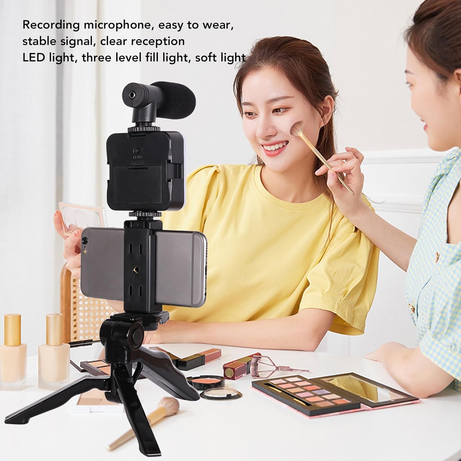 Smartphone Video Microphone bluetooth shutter remote Kit with LED Light, Tripod and Intelligent Noise Reduction Vlog for Live Streaming Online Education for Filmmakers