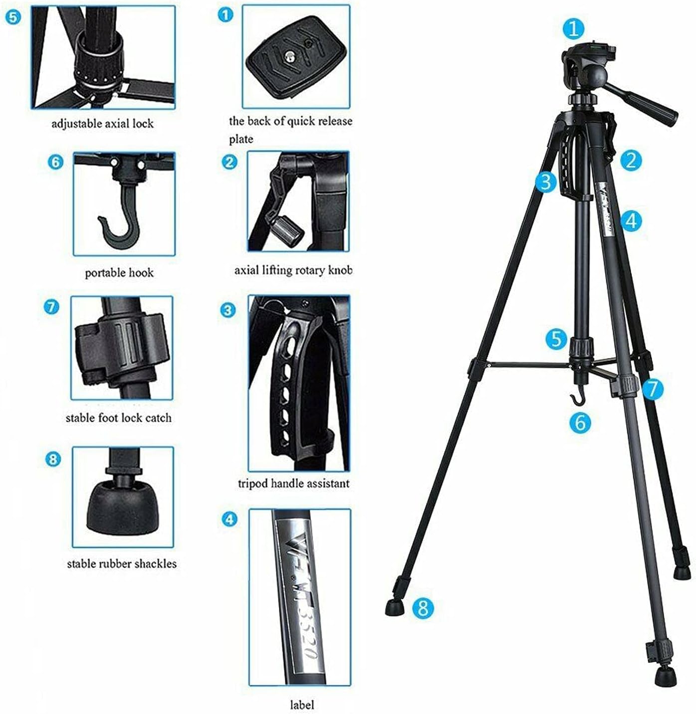 WT 3520 UNIVERSAL Tripod STAND For Digital SLR Camera DSLR AND PHONE