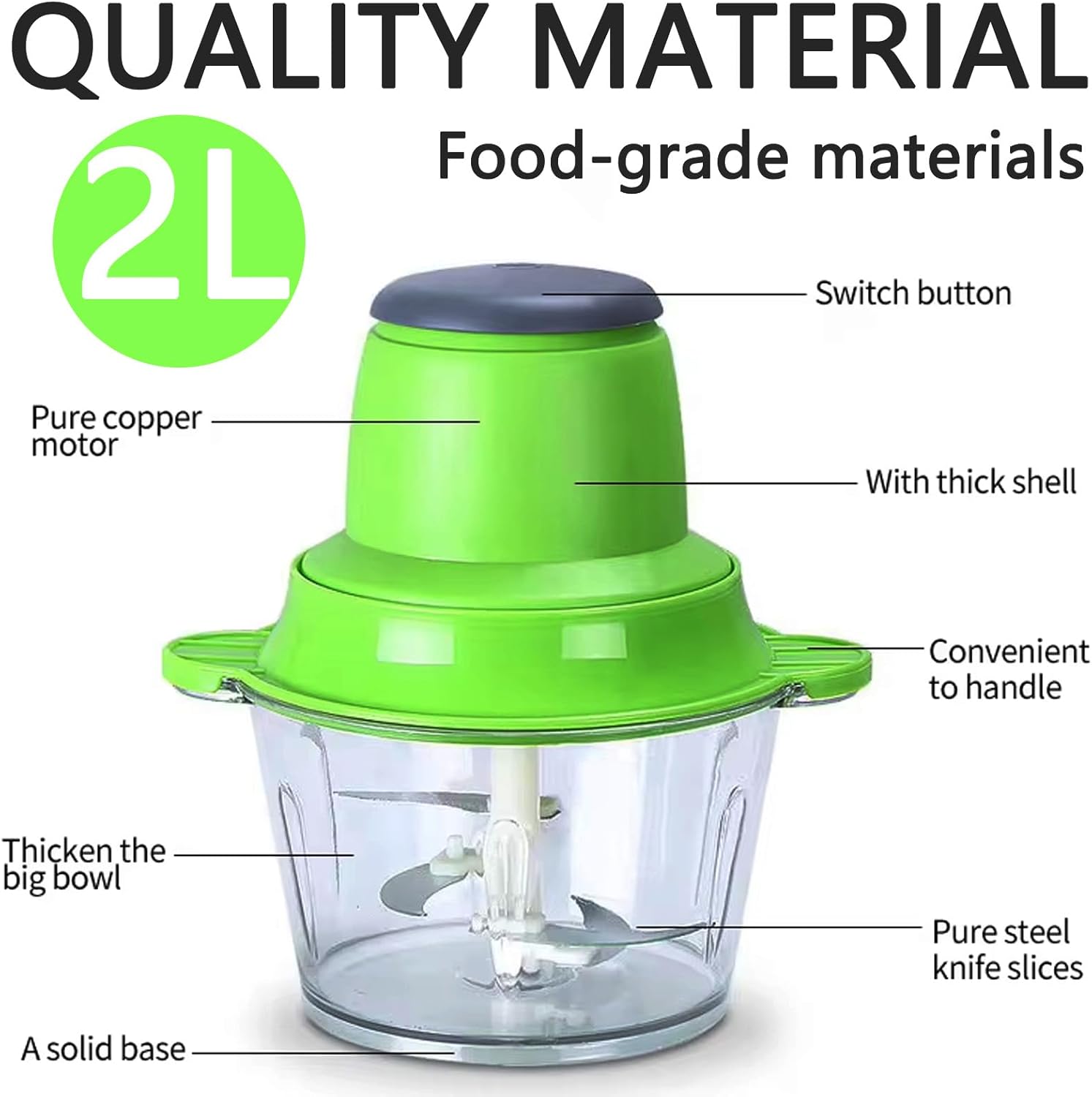 Food Processor 250W Electric Meat Grinder Food Chopper Food Processors 8Cup Bowl & 2 Bi-Level Blades 2 Speed Kitchen Cutter for Vegetable, Onion, Garlic, Meat, Nuts,Baby Food,