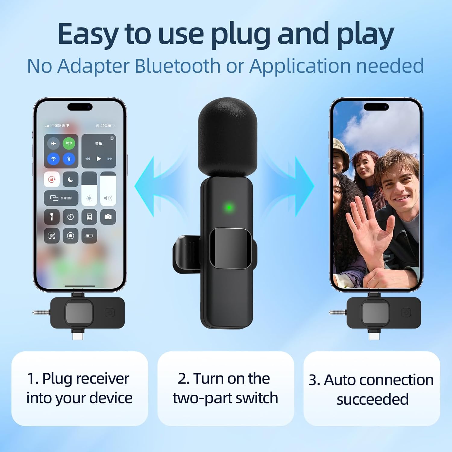 3 in 1 Wireless Mini Microphone-10 Hours of Life, Wireless Microphone for iPhone,Camera, Android, iPad,Lavalier Microphone Intelligent Noise Reduction for Video Recording/Vlog/Live Streaming