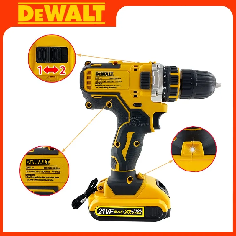 DeWalt 21v Codless Brushless Hand Held Drill with 2 Rechargeable Batteries, blow case, 2 speed, screwdriver kit