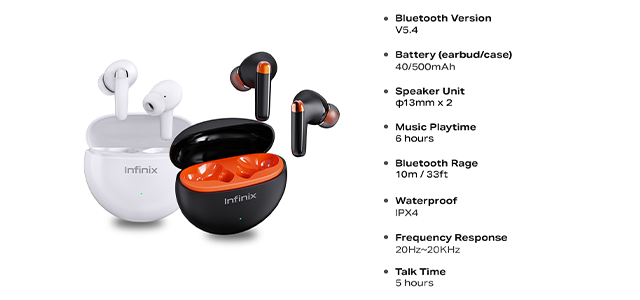 Infinix Buds Neo Wireless Bluetooth headphones with DUAL MIC ENC Earbuds and Charging case