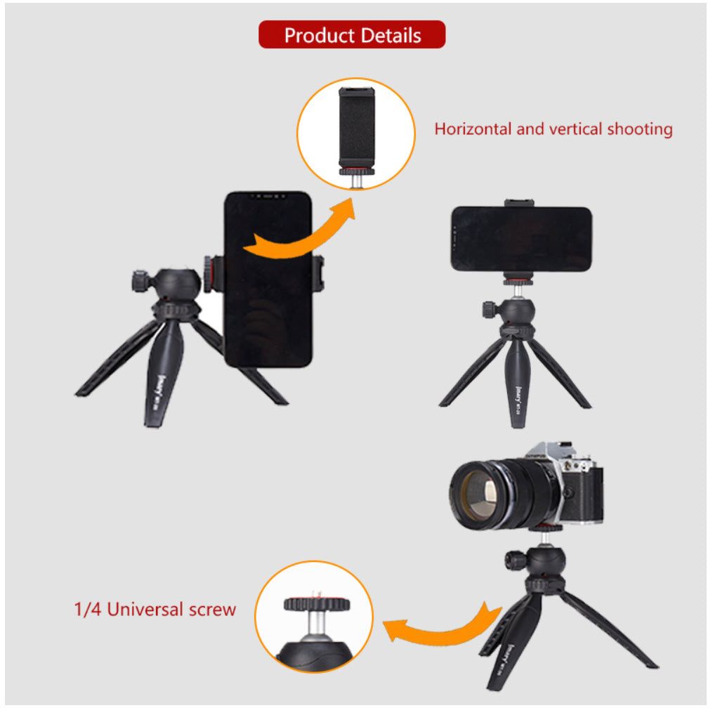 Jmary MT-20 Mini Tripod Stand Table Top Mini Portable Fold-able Tripod suitable for PHONE \ GO PRO \ CAMERA