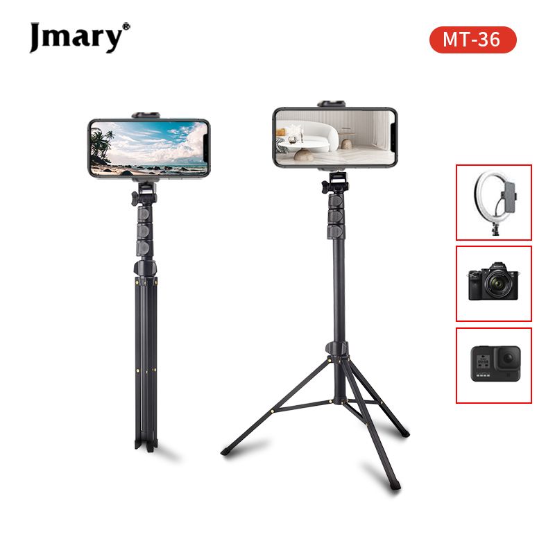 Jmary MT39 2in1 61inch Aluminum Extendable Cell Phone Tripod Stand with Selfie Stick Tripod and Phone Clip, heavy duty mono pod