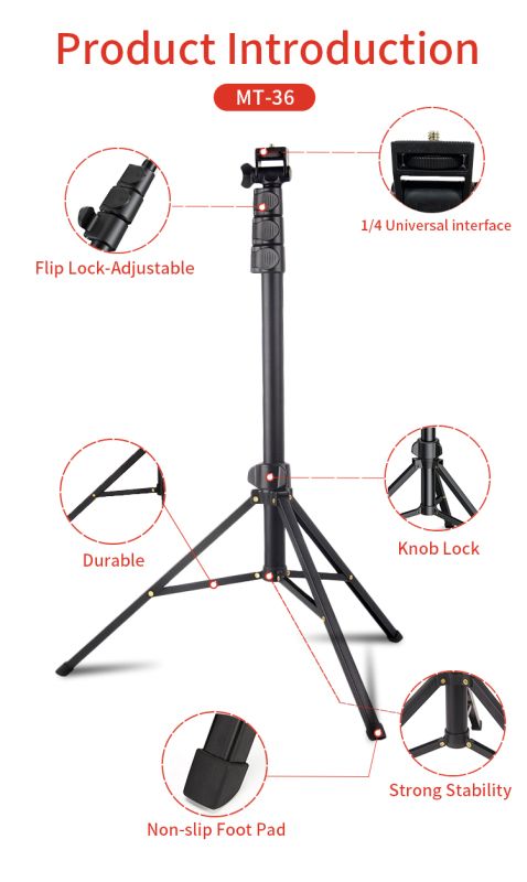 Jmary MT39 2in1 61inch Aluminum Extendable Cell Phone Tripod Stand with Selfie Stick Tripod and Phone Clip, heavy duty mono pod
