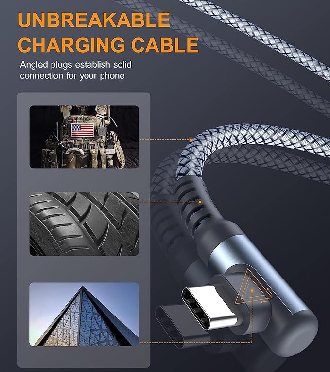 USB-C to USB-C Cable 60w, Right Angle iPhone 16 Fast Charger Cord for iPhone 15 16 Pro Max Plus, MacBook Air/Pro,iPad Air/Pro Samsung Galaxy S25 S24 S23 S22 S21 S20, Note 20 10 Pixel