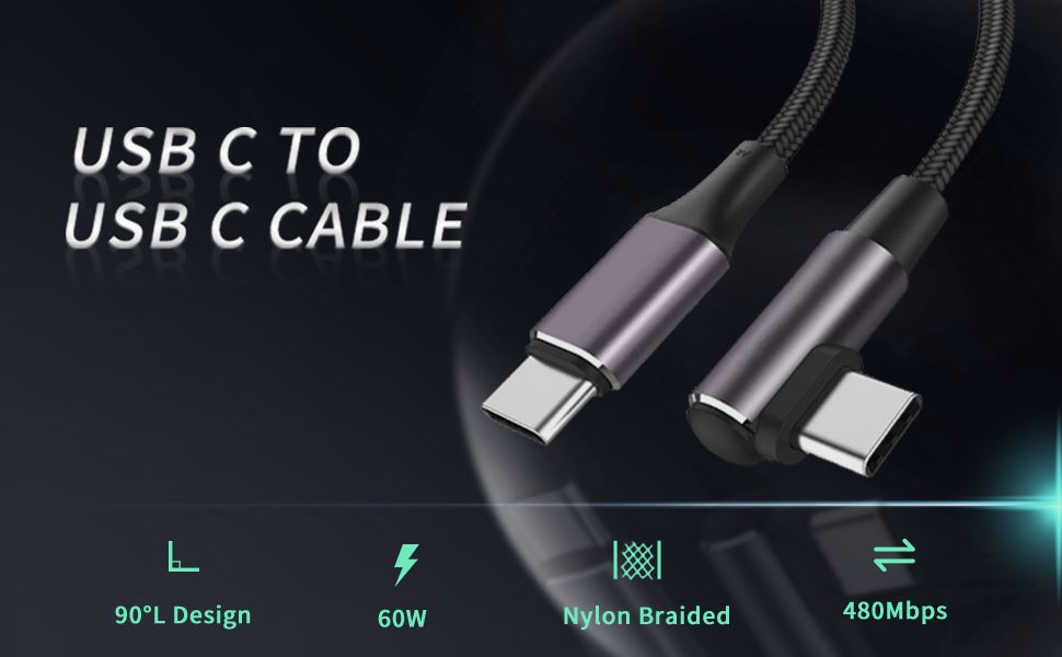 USB-C to USB-C Cable 60w, Right Angle iPhone 16 Fast Charger Cord for iPhone 15 16 Pro Max Plus, MacBook Air/Pro,iPad Air/Pro Samsung Galaxy S25 S24 S23 S22 S21 S20, Note 20 10 Pixel