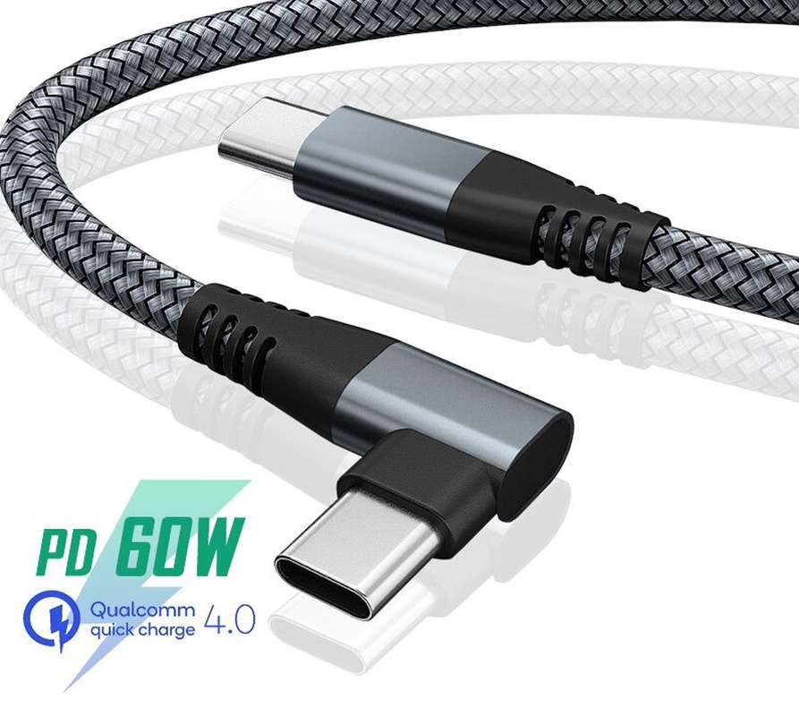USB-C to USB-C Cable 60w, Right Angle iPhone 16 Fast Charger Cord for iPhone 15 16 Pro Max Plus, MacBook Air/Pro,iPad Air/Pro Samsung Galaxy S25 S24 S23 S22 S21 S20, Note 20 10 Pixel