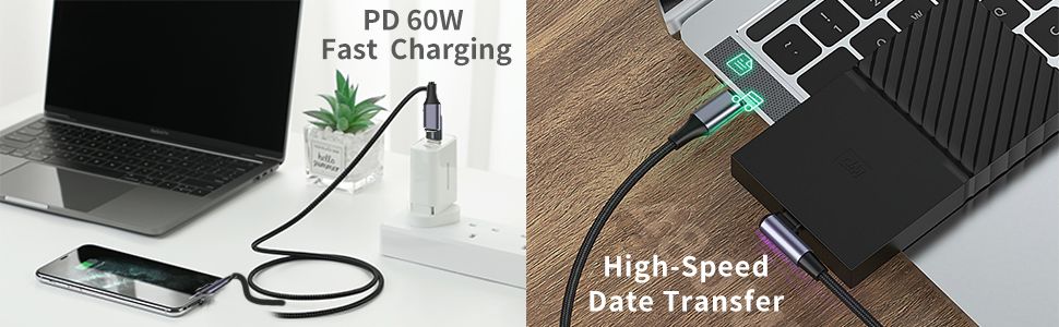 USB-C to USB-C Cable 60w, Right Angle iPhone 16 Fast Charger Cord for iPhone 15 16 Pro Max Plus, MacBook Air/Pro,iPad Air/Pro Samsung Galaxy S25 S24 S23 S22 S21 S20, Note 20 10 Pixel
