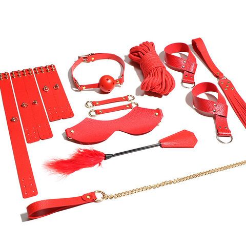 Sex Bondage Kit for Women: 10 PCS Restraint Leather Set Sex Toy with Sex Blindfold Handcuffs and Ankle Cuffs BDSM Whip Sex Rope, Bondage Restraint Kits for Couples SM Games, Restraint Set for Sex RED