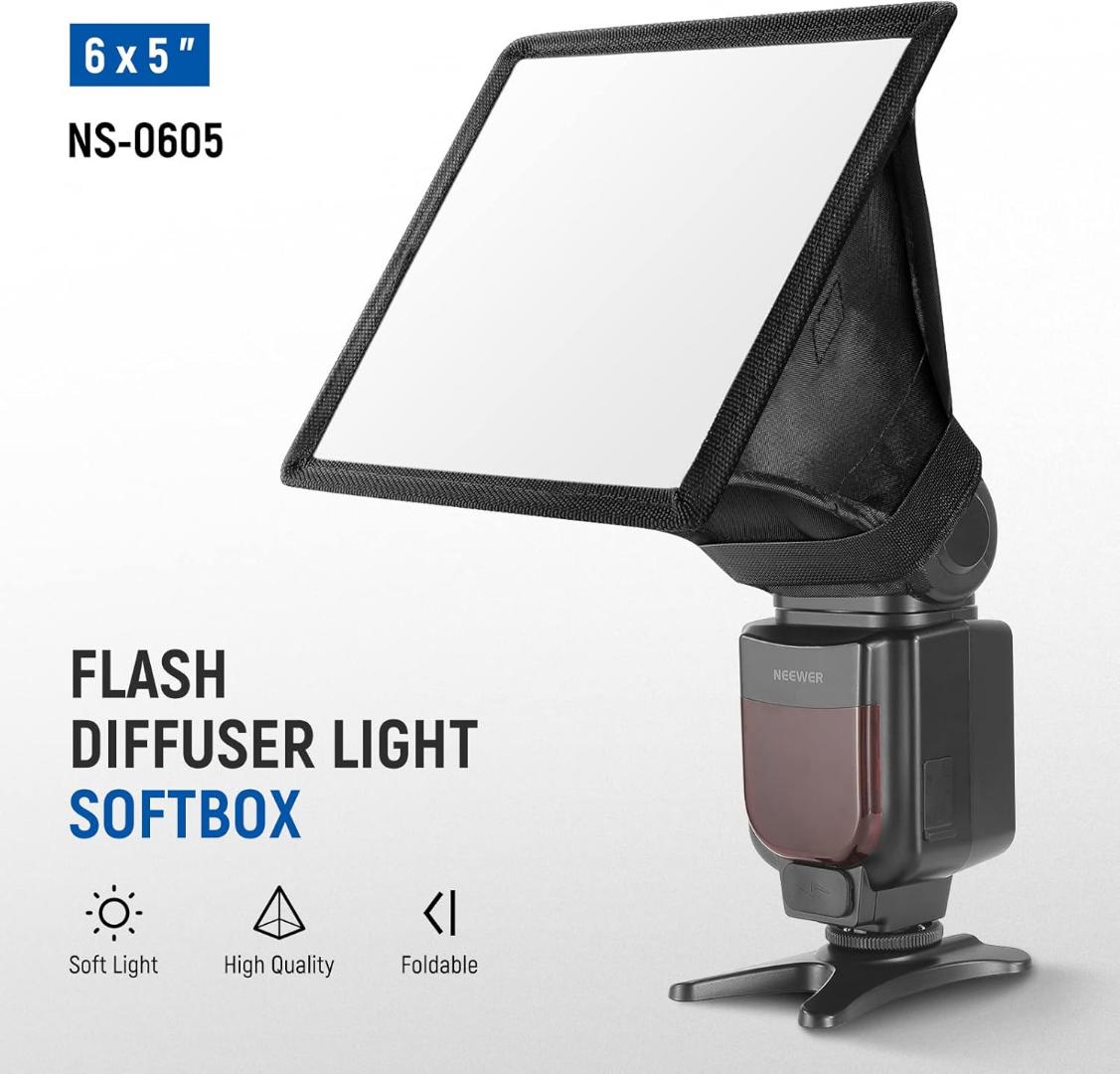 Flash Diffuser Light Softbox 6" x 5", Universal, Collapsible with Storage Pouch Compatible with Canon Nikon Sony Godox Yongnuo NEEWER speedlight