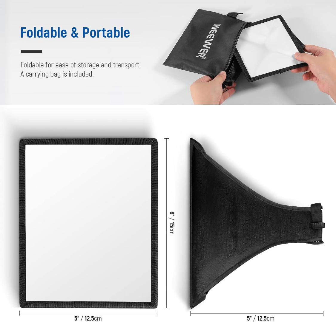 Flash Diffuser Light Softbox 6" x 5", Universal, Collapsible with Storage Pouch Compatible with Canon Nikon Sony Godox Yongnuo NEEWER speedlight