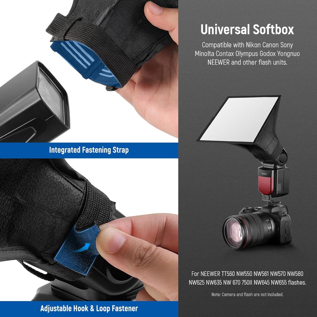 Flash Diffuser Light Softbox 6" x 5", Universal, Collapsible with Storage Pouch Compatible with Canon Nikon Sony Godox Yongnuo NEEWER speedlight